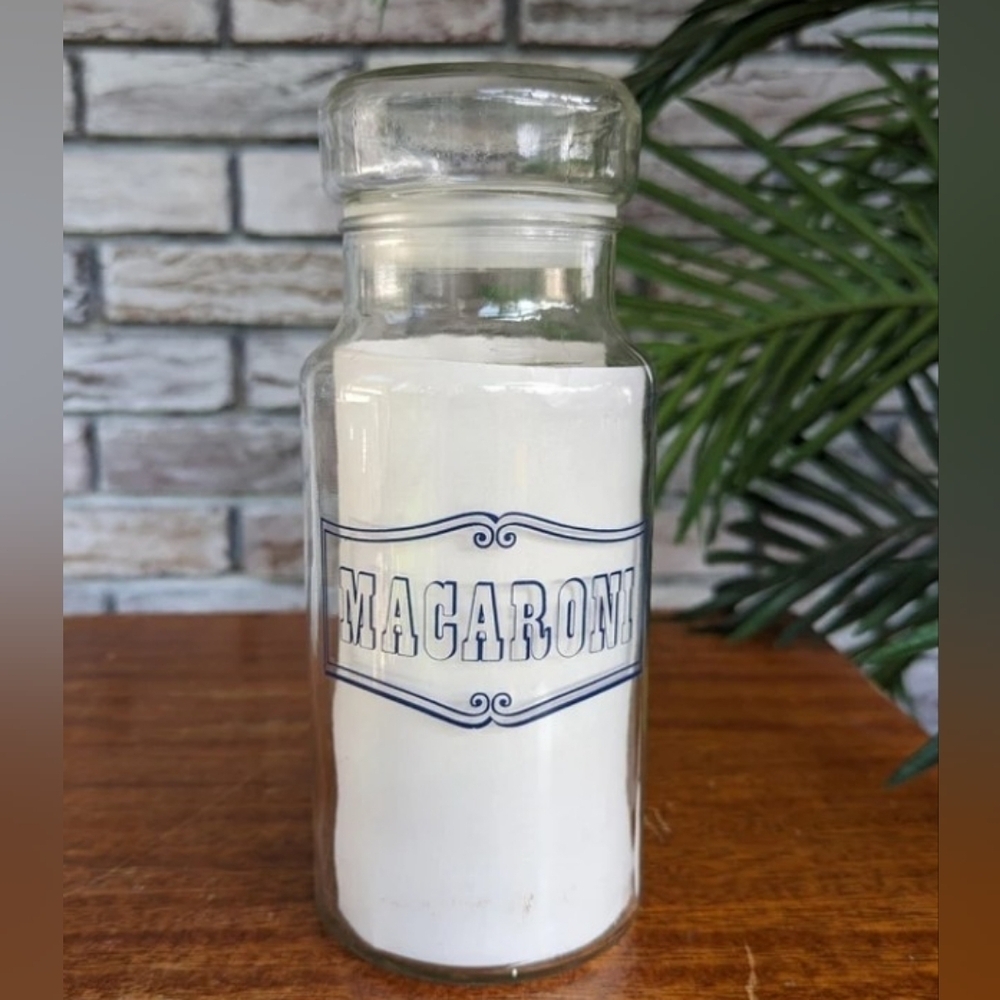 VINTAGE Macaroni Catelli glass jar pasta canister kitchen container with lid